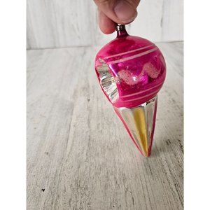 Vintage pink indent ice cream snow cone ball ornament mercury glass Xmas tree